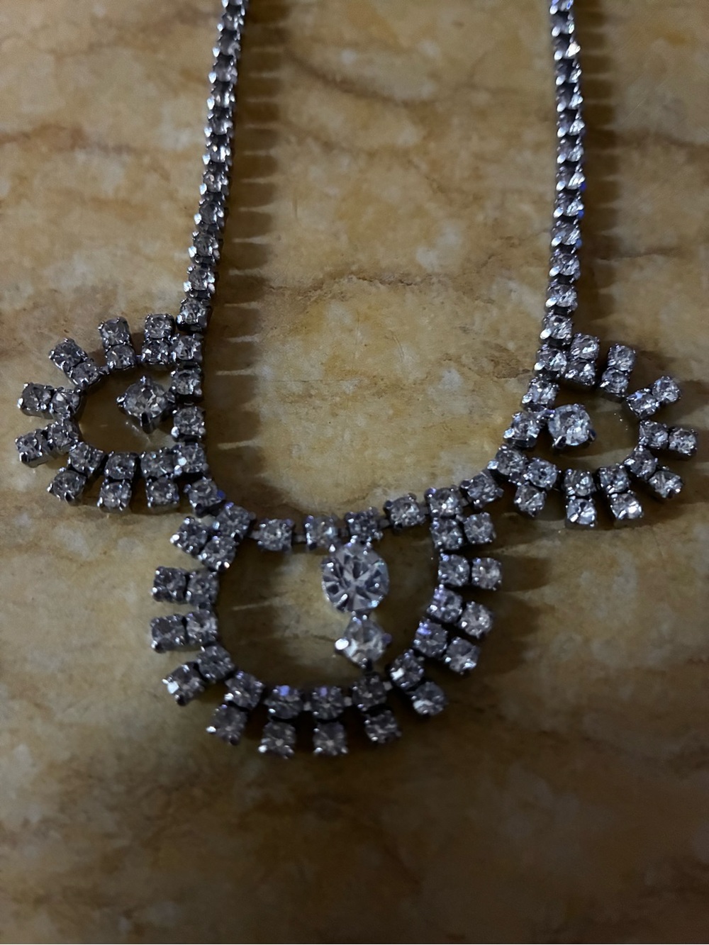 Crystal Drop Statement Necklace - Silver Tone